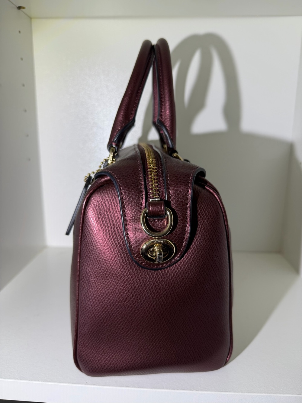 Coach Bennett Metallic Plum Dome Satchel with Gold Hardware - Picture 3 of 10